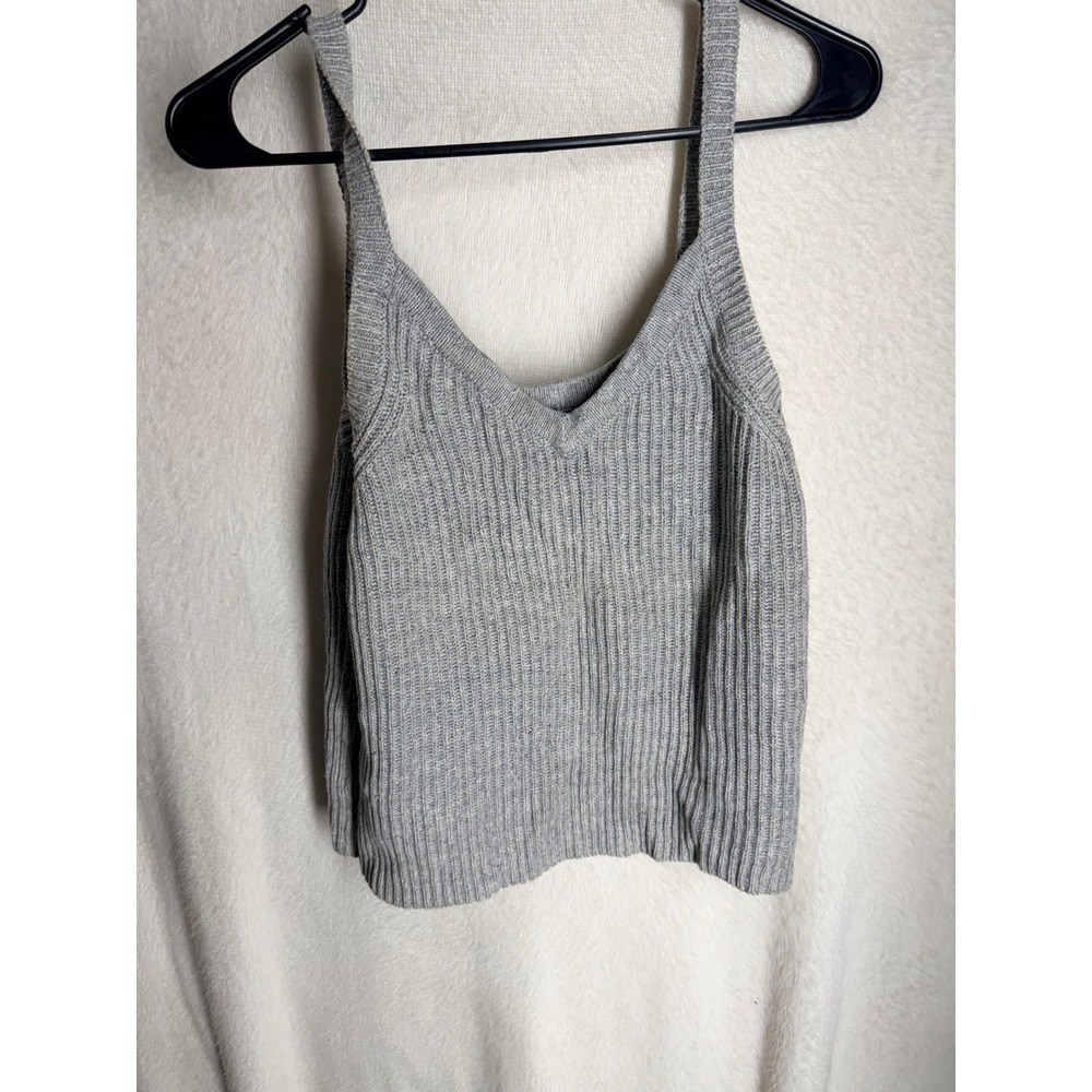 Route 66 Womens Ribbed Knit Camisole Top Gray V-Neck Sleeveless Cotton Blend M